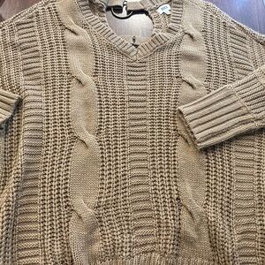BKE V-Neck Cable Knit Sweater - Brown